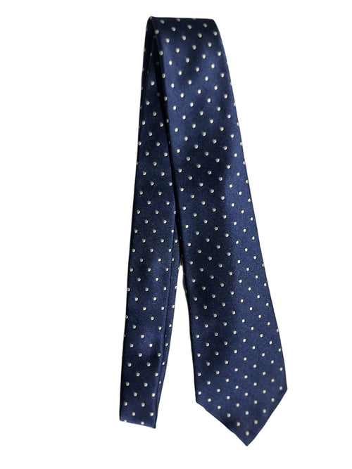 Kiton cravatta 7 pieghe in seta blu disegno a pois da uomo
