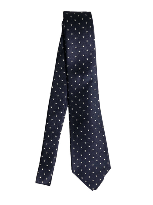 Kiton cravatta 7 pieghe in seta blu pois bianco da uomo