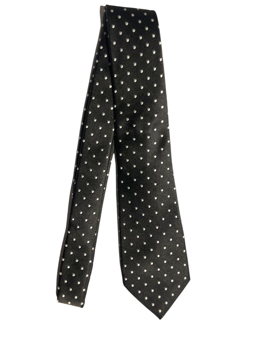 Kiton cravatta 7 pieghe in seta marrone pois bianco da uomo