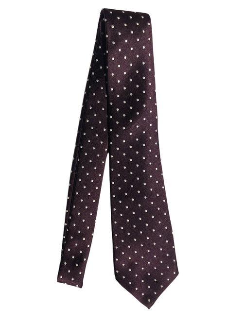 Kiton cravatta 7 pieghe in seta melanzana pois bianco da uomo