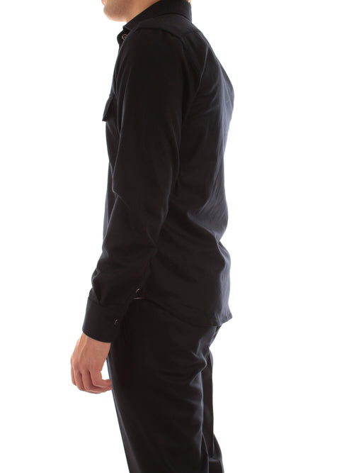 Kiton camicia in lana con tasche da uomo navy blue