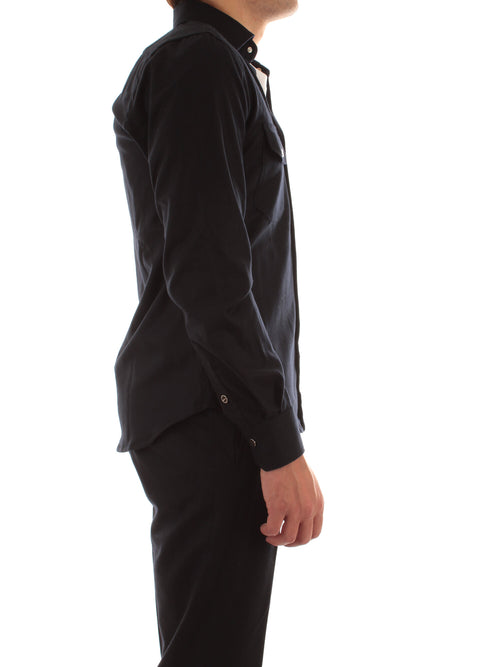 Kiton camicia in lana con tasche da uomo navy blue