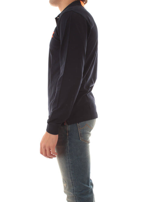 Sun 68 polo in cotone con logo fluo da uomo navy blue