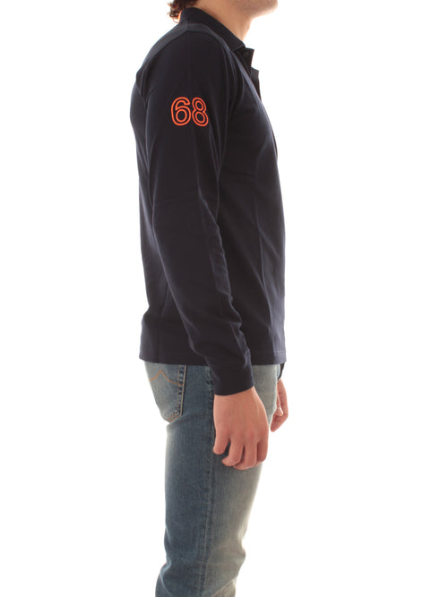 Sun 68 polo in cotone con logo fluo da uomo navy blue