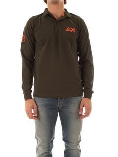 Sun 68 polo in cotone con logo fluo da uomo militare scuro