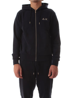 Sun 68 felpa in cotone con zip e cappuccio da uomo navy blue
