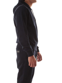 Sun 68 felpa in cotone con zip e cappuccio da uomo navy blue