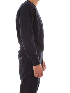 Sun 68 felpa girocollo in cotone da uomo navy blue