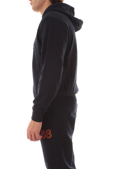 Sun 68 felpa in cotone con cappuccio e logo fluo da uomo navy blue