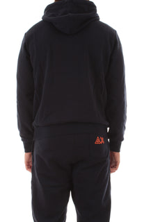Sun 68 felpa in cotone con cappuccio e logo fluo da uomo navy blue