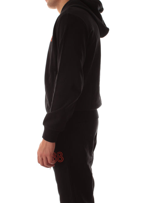 Sun 68 felpa in cotone con cappuccio e logo fluo da uomo nero
