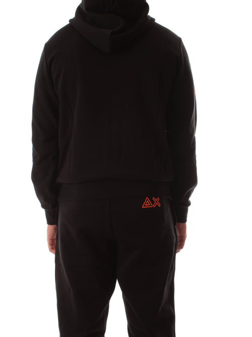 Sun 68 felpa in cotone con cappuccio e logo fluo da uomo nero