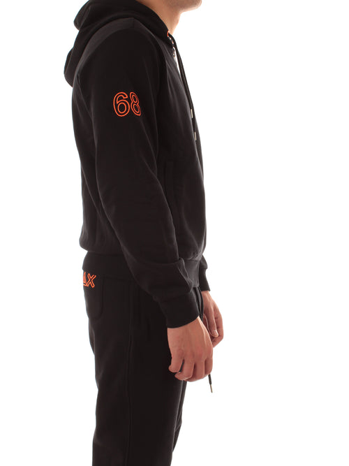 Sun 68 felpa in cotone con cappuccio e logo fluo da uomo nero