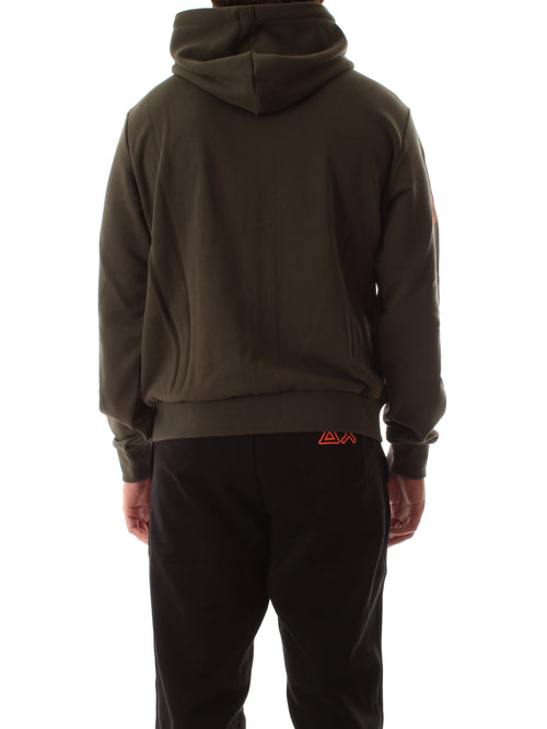 Sun 68 felpa in cotone con cappuccio e logo fluo da uomo militare scuro