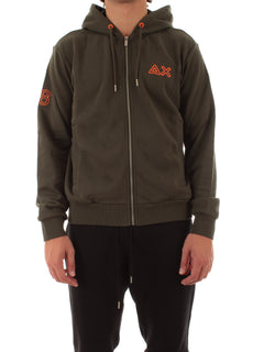 Sun 68 felpa in cotone con cappuccio e logo fluo da uomo militare scuro