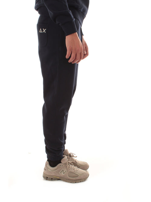 Sun 68 pantaloni in felpa di misto cotone da uomo navy blue