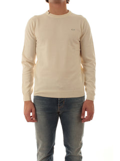 Sun 68 maglia girocollo in misto lana da uomo bianco panna