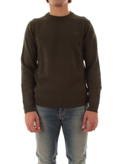 Sun 68 maglia girocollo in lana e cashmere da uomo militare scuro