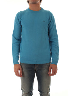 Sun 68 maglia girocollo in lana e cashmere da uomo sky blue