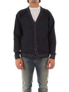 Sun 68 cardigan in lana effetto vintage da uomo navy blue