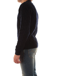 Sun 68 maglia girocollo in misto lana a trecce da uomo navy blue