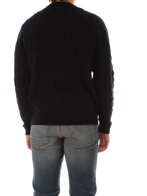 Sun 68 maglia girocollo in misto lana a trecce da uomo navy blue