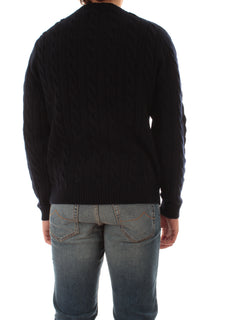 Sun 68 maglia girocollo in misto lana a trecce da uomo navy blue