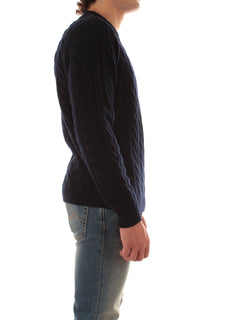 Sun 68 maglia girocollo in misto lana a trecce da uomo navy blue