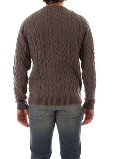 Sun 68 maglia girocollo in misto lana a trecce da uomo grigio scuro