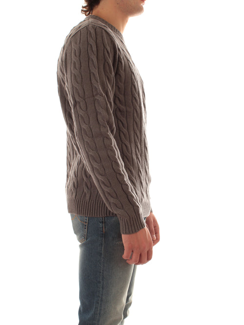 Sun 68 maglia girocollo in misto lana a trecce da uomo grigio scuro