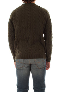 Sun 68 maglia girocollo in misto lana a trecce da uomo militare scuro