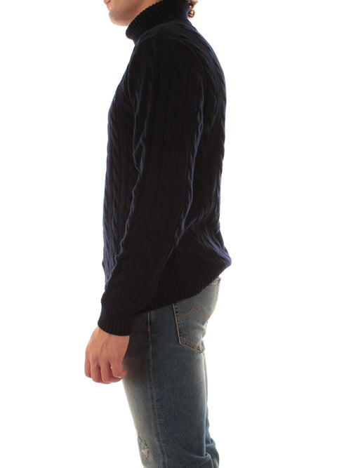 Sun 68 maglia dolcevita in misto lana a trecce da uomo navy blue