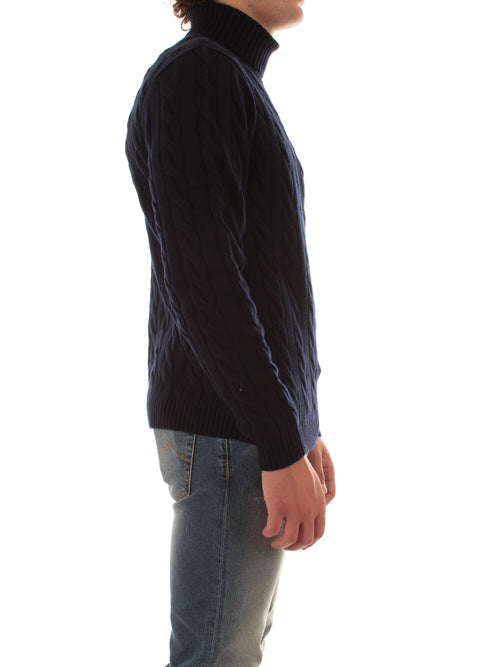 Sun 68 maglia dolcevita in misto lana a trecce da uomo navy blue