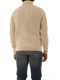 Sun 68 maglia dolcevita in misto lana a trecce da uomo bianco panna