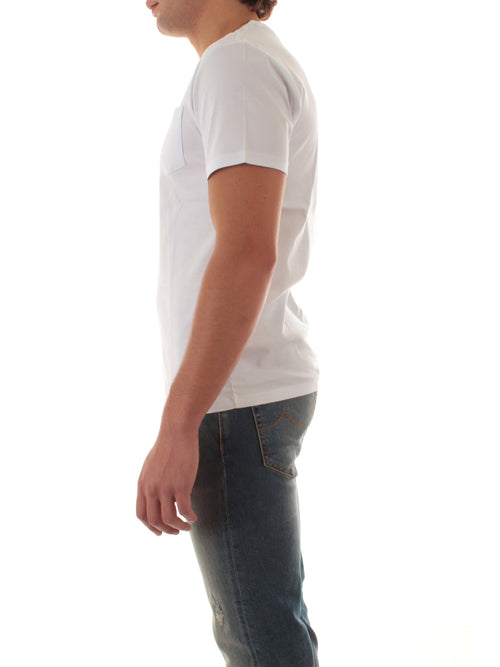 Sun 68 T-shirt in jersey di cotone con taschino da uomo bianco