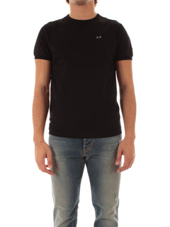 Sun 68 T-shirt in jersey di cotone con taschino da uomo nero