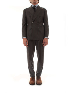 Luigi Bianchi Mantova abito doppiopetto grigio gessato marrone da uomo