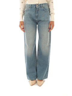 Twinset jeans wide leg con strass da donna denim chiaro