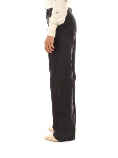 Twinset jeans wide leg con strass da donna nero