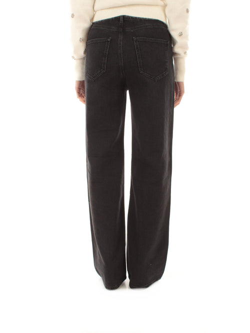 Twinset jeans wide leg con strass da donna nero