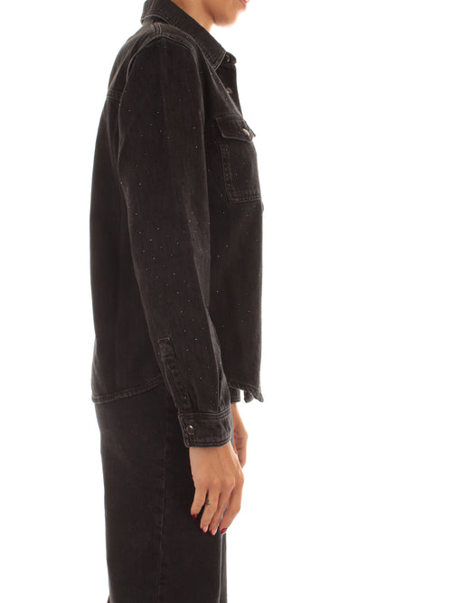 Twinset camicia in denim con strass da donna nero