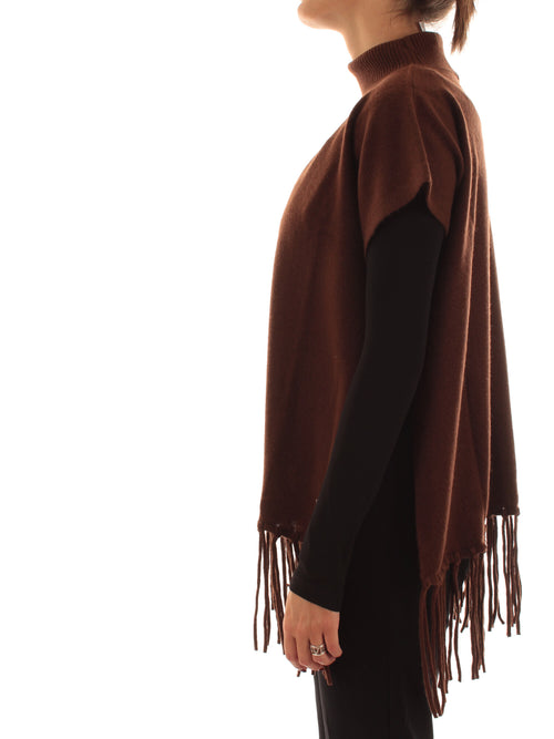 Patrizia Pepe poncho in cashmere con frange da donna earth brown