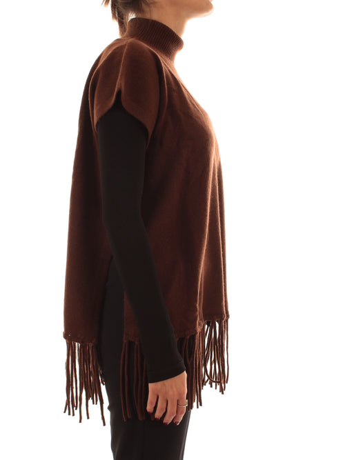 Patrizia Pepe poncho in cashmere con frange da donna earth brown