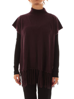 Patrizia Pepe poncho in cashmere con frange da donna purple red