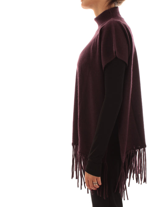 Patrizia Pepe poncho in cashmere con frange da donna purple red