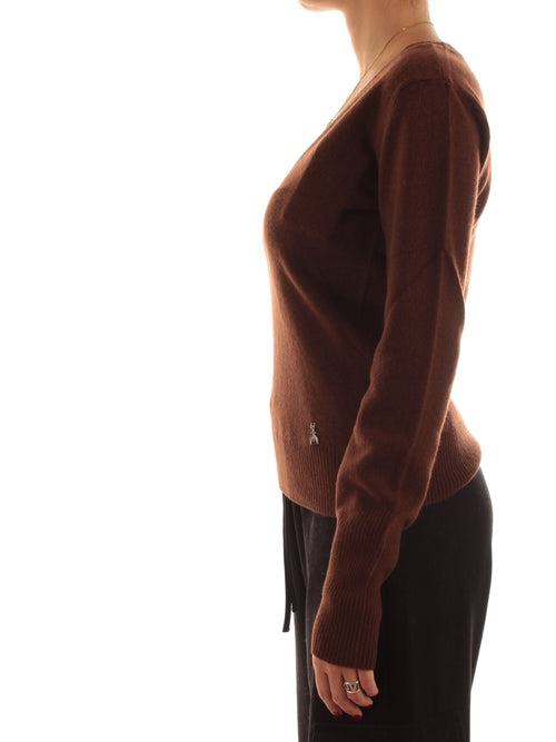 Patrizia Pepe maglia in cashmere con scollo a V da donna earth brown