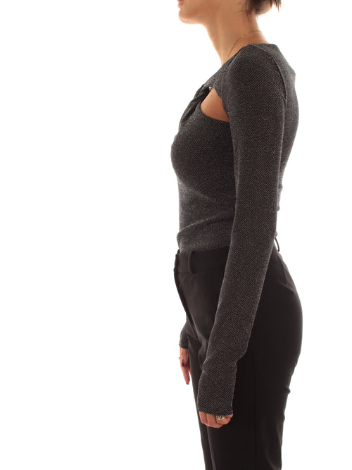 Patrizia pepe body in filato lurex da donna nero