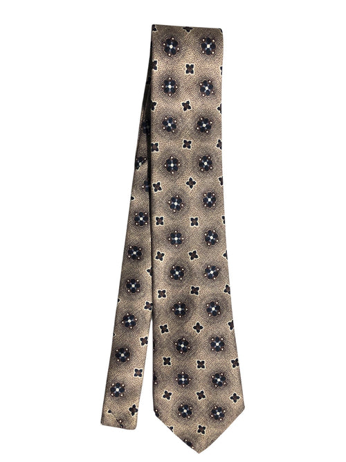 Rosi Collection cravatta da uomo in seta jacquard fondo tortora