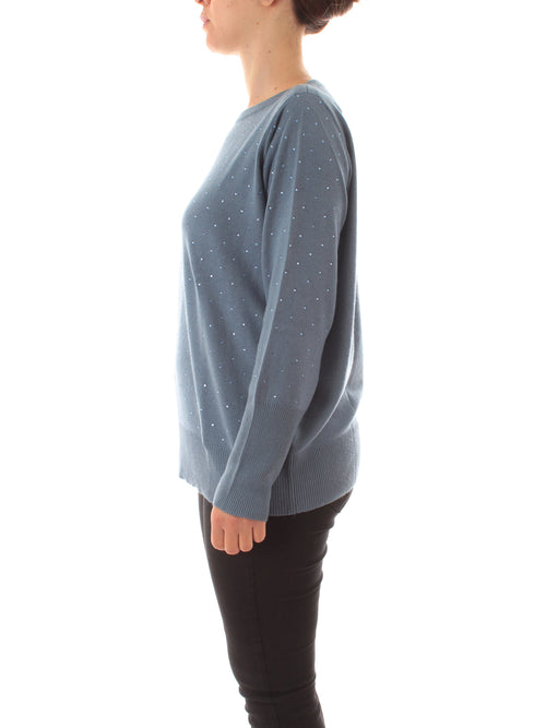 Luisa Viola maglia con strass da donna azzurro