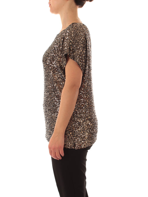 Luisa Viola blusa in full paillettes da donna oro